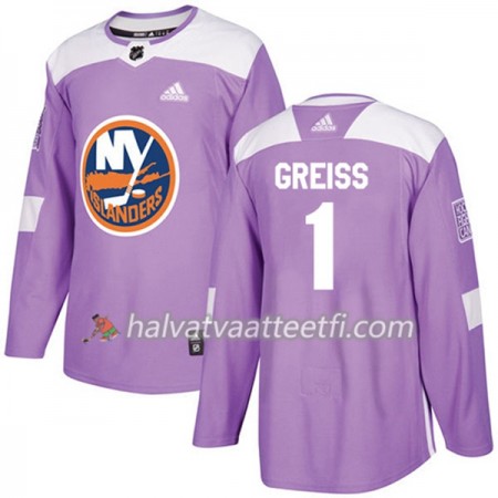 Miesten NHL New York Islanders Pelipaita Thomas Greiss 1 Adidas 2017-2018 Violetti Fights Cancer Practice Authentic
